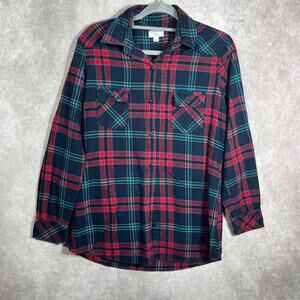 Matchstick Shirt Womens Medium Blue Red Plaid Button Up Long‎ Sleeves Pockets